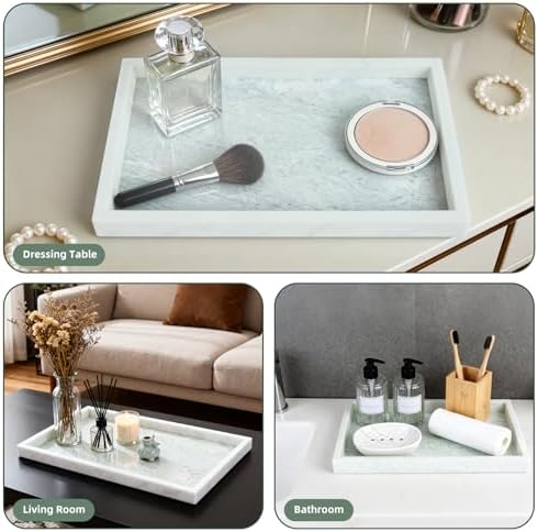 Yew & Tulip Natural Marble Vanity Tray, Luxury Stone with Light Green Textures Serving Tray for Bathroom, Kitchen, Vanit