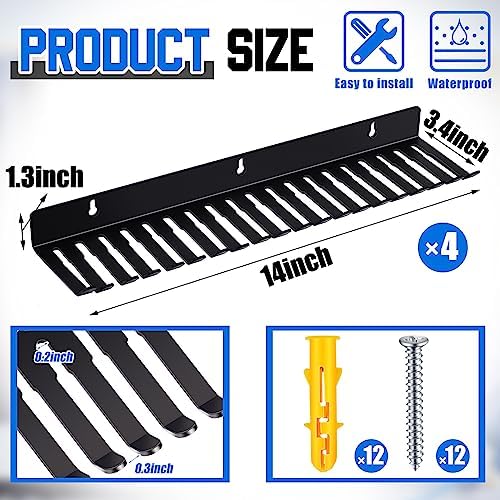 Geetery 4 Pcs Wall Mountable Cable Hanger Cord Rack Organizer Black Holder with 19 Cable Slots Width from 5.5 to 9.5mm f