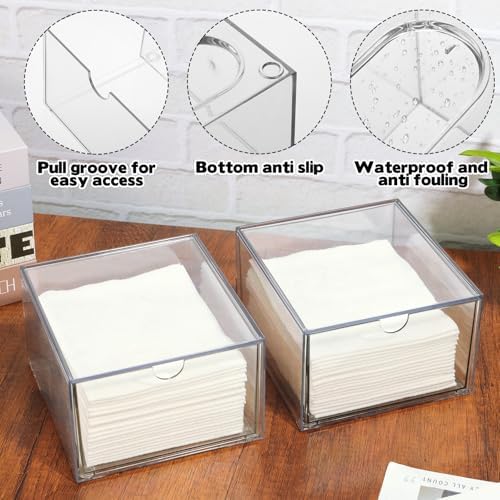 Rainmae 2 Pack Disposable Face Towel Holder, Face Towel Storage Box, Stackable Clear Makeup Organizer with Drawer for Cl