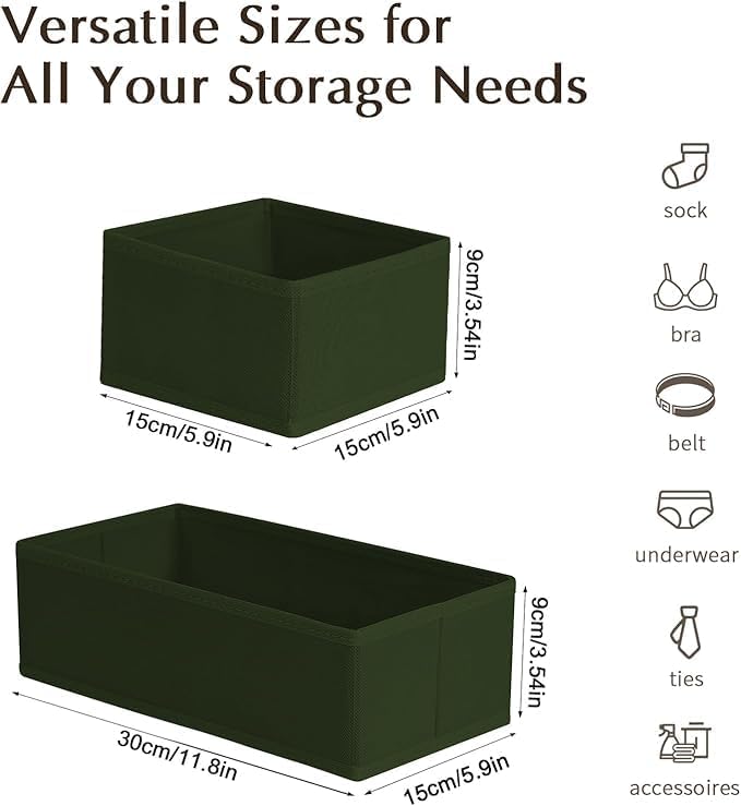 DIMJ Drawer Organizers Clothes, Set of 12 Dresser Organizer Bins, Fabric Closet Organizers and Storage, Shallow Drawer D