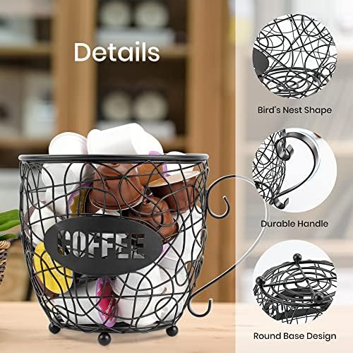 TreeLen K Cup Holder for Counter, Large Capacity Basket for 40 K Cups, Black Metal Coffee Bar Decor Organizer