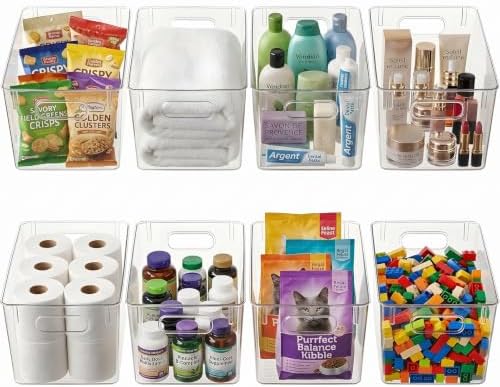 Hudgan 8 Clear Plastic Storage Bins for Pantry Organizer, Kitchen Cabinet