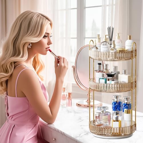 GTI 360°Rotating Makeup Organizer, 3 Tier Large Capacity Perfume Cosmetics Skincare Vanity Organizers,Bathroom Counter O