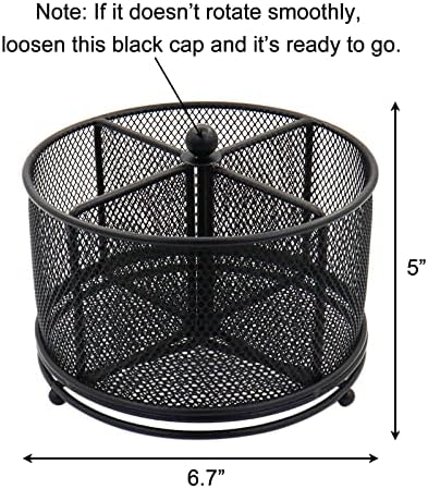 Pen Holder for Desk, 360 Rotating Mesh Pencil Organizer Marker Storage Caddy, Black Large Capacity Desktop Stationery Organizer, 4 Compartments for Home Office School Kids Art Supplies