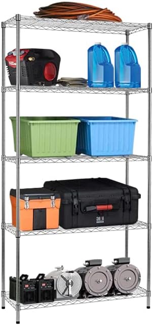 Storage Shelves,5 Tier 1250Lbs Capacity Wire Shelving Unit NSF Metal Shelf Organizer Adjustable Height Heavy Duty Steel 