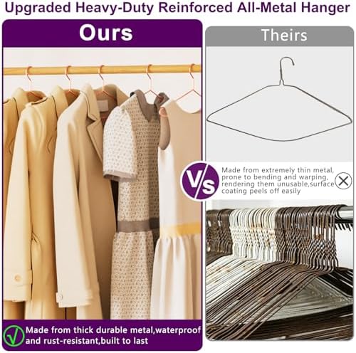 40Pack Rose Gold Metal Hangers with 5 Included Clips, Strong Metal Hangers