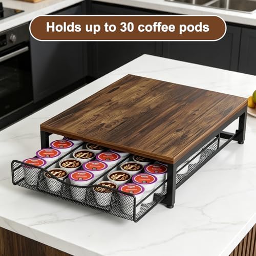 VyGrow Coffee Pod Holder For Counter, Wooden K Cup Holder with Single Layer Sliding Drawer, Large Capacity Coffee Pod St