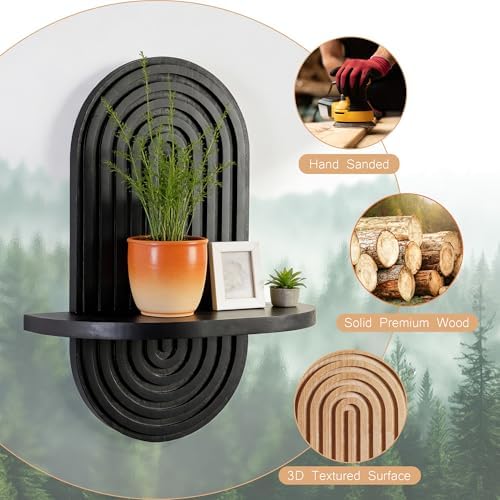 Heiple Set of 2 Boho Arched Floating Shelves 15.7”x 7.8” Plant Wooden Hanging Shelf for Living Room Bedroom Nursery Mid 