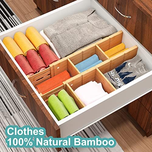 4.4" High Bamboo Drawer Dividers with Inserts, Kitchen Adjustable Drawer Organizers, Expandable Organization for Home, O