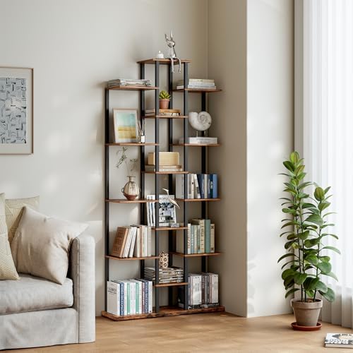 5 Tier Narrow Bookshelf, Tall Skinny Bookshelf, Slim Open Bookcase Corner