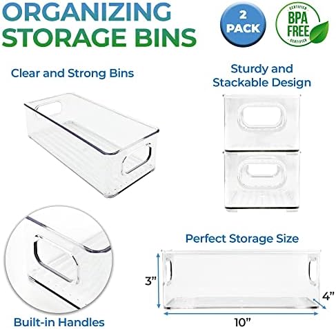 Emagoods Clear Storage Bins with Handles - Stackable Closet Organizers Pantry Organization BPA Free Fridge Organizer Set