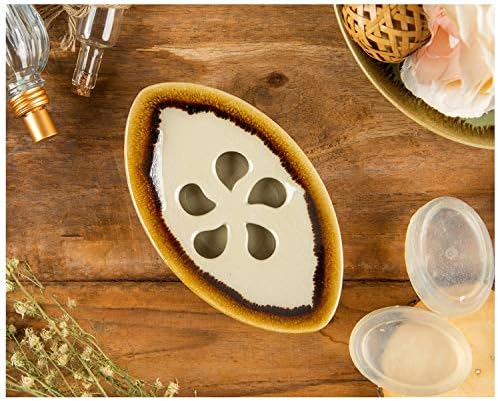 Ceramic Soap Dish with Self Draining Tray for Bar Soap, Bathroom, Kitchen (Ivory No.2)