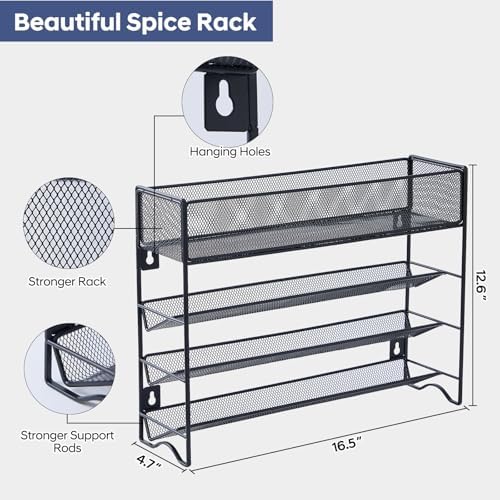 Spice Rack Organizer with 27 Spice Jars with Black Lids