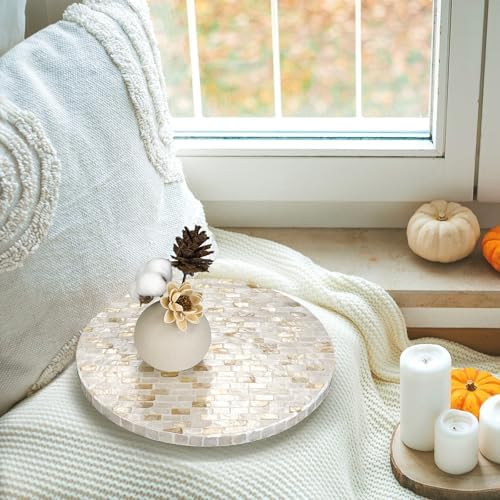 Reallnaive Mother of Pearl Lazy Susan, Round, Marble
