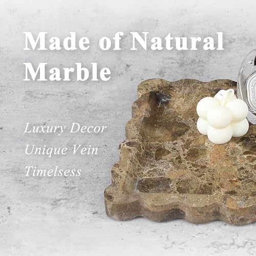 YMXYJM Brown Marble Tray, Scalloped Coffee Table Tray Decor, 8" Square Tray