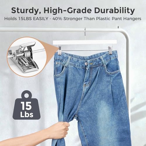 HOUSE DAY Wooden Pants Hangers with Clips, 100 Pack Skirt Hangers, White