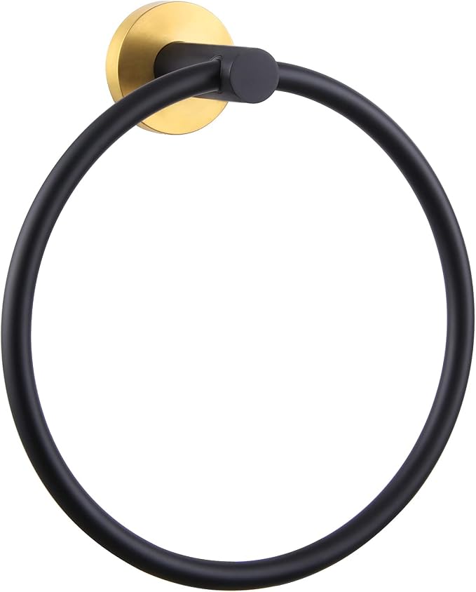 APLusee Black Gold Towel Ring for Bathroom Wall, Stainless Steel Hand Towel Holder, Wall Mounted