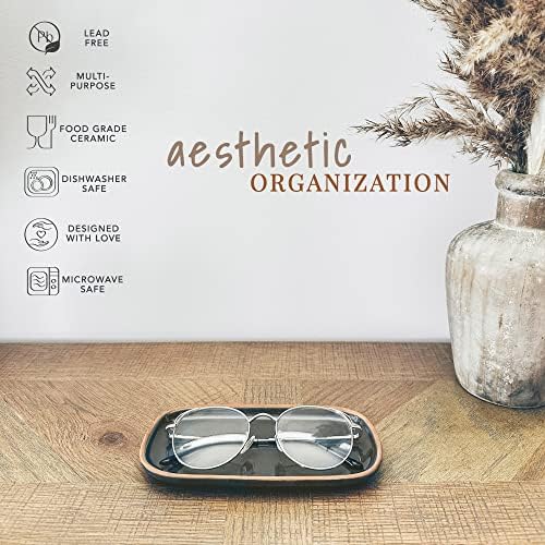 Mora Ceramic Decorative Tray - Rectangle 6.4in Dish for Jewelry, Perfume, Makeup, Accessories, Candle, in The Bathroom V