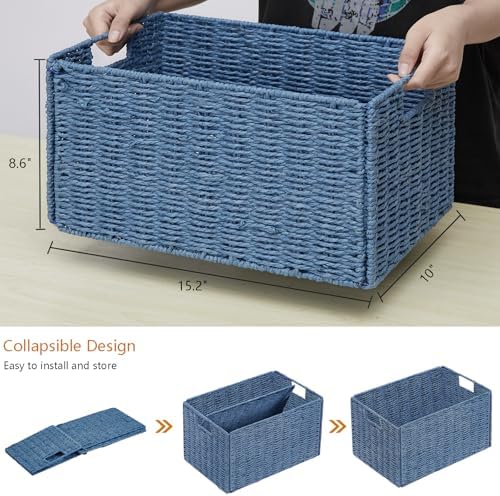 Vagusicc Wicker Storage Basket, Set of 2 Hand-Woven Paper Rope Wicker Basket, Small Storage Baskets for Organizing Toile