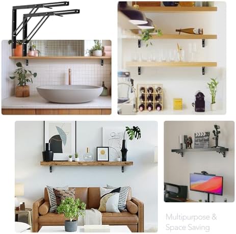 JOY DECOR Matte Black Folding Shelf Brackets, 22 Inch, 2 Pack