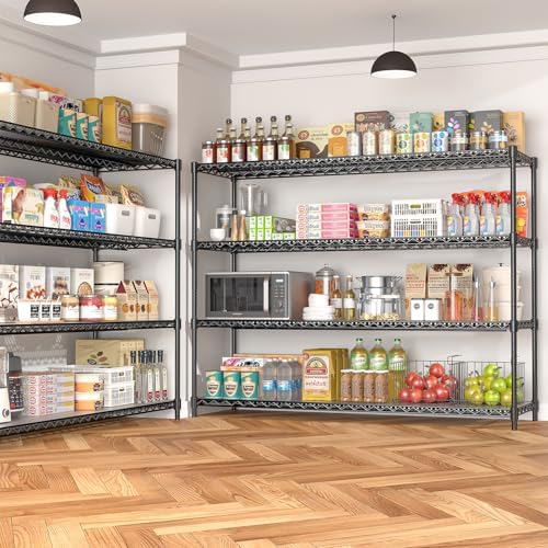 60" W Storage Shelves 2640 LBS Heavy Duty Garage Shelving, Adjustable Wire Shelving Metal Shelving with Liners, Fits 27-
