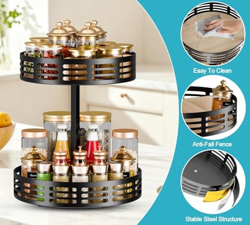 2 Tier Lazy Susan Organizer - 360° Rotating Spice Rack