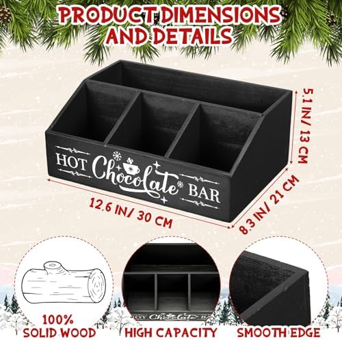 Barydat Hot Cocoa Bar Wood Organizer 4 Compartment Coffee Station,Black