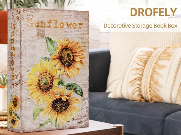 Decorative Sunflower Pattern Faux Leather Book Box - Vintage Style Storage & Decoration for Cafe, Bookshelf, Graduation Gift, Wedding Card Box (3-06 Inches)