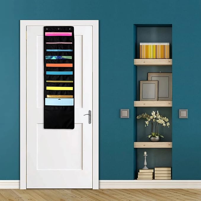 Hanging Organizer, 12x12 Paper Storage, Deep Pocket Vinyl Holder, for Cardstock, Scrapbook, Craft Paper, 3 Door Hooks Included