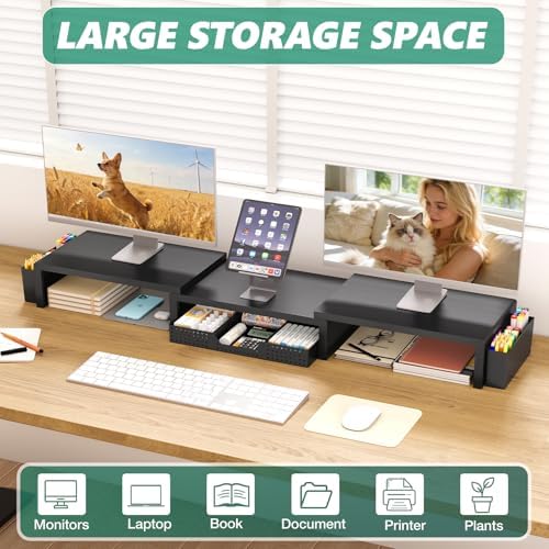 OPNICE Desk Organizer and Accessories, Computer Monitor Stand Riser with Drawer and 2 Pen Holders, Laptop Stand, Office 