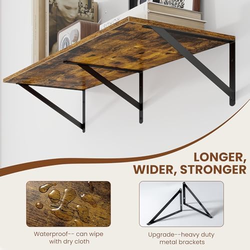Heimlove 32W x 12D Deep Floating Shelves Set of 2 Rustic Brown