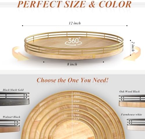 AMH 12-Inch Farmhouse Oak Lazy Susan Cabinet Organizer