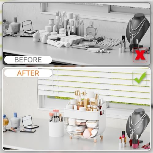 Yieach White Make up Organizers for Counter,Vanity and Dresser,Bathroom Makeup Organizer Countertop,Large Makeup Storage