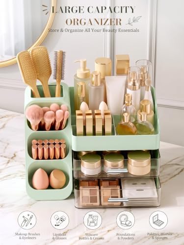 Large Makeup Organizer Countertop for Vanity Skincare Organizers Green