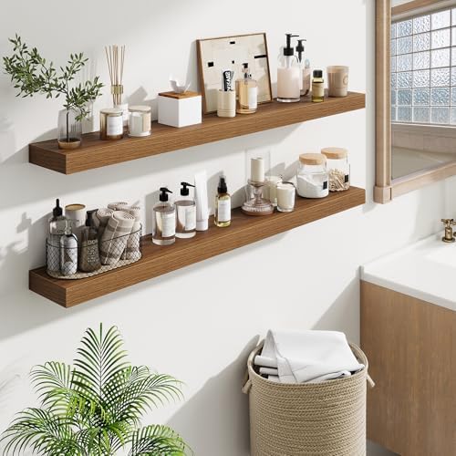 Fun Memories Floating Shelves 48 Inch, Extra Large Wood Shelf Set of 2, Hanging Wall Shelves for Bathroom, Living Room, 