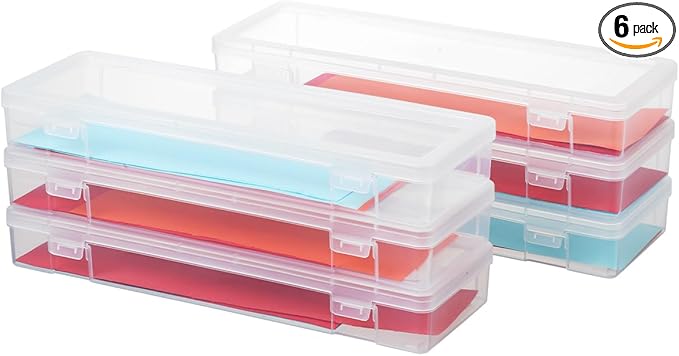 novelinks Plastic Pencil Boxes and Small Plastic Containers with Lids | 6 Pack, Large Clear, Large Capacity Pencil Case, Small Storage Containers, Cookie Cutter Storage, Knitting Needle Organizer