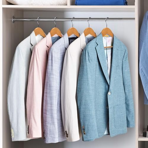Non-Slip Wooden Hangers 20 Pack with Pant Bar, Natural Wood Suit Hangers for Shirts, Dresses, Pants & Jackets | Bulk Closet Hangers