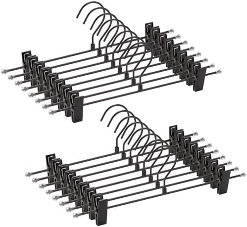 16 Pack Pants Hangers with Clips, 12.2 Inch Slim Metal Clothes Hangers with 360° Swivel Hooks, Heavy Duty Space Saving Closet Hangers for Jeans, Slacks, Shorts, Skirt (Black)