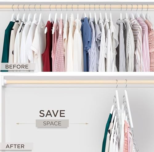 MORALVE Space Saving Hangers for Closet – 4 Pack European Beechwood 6-Tier Shirt Organizer with 360° Swivel Hook – Colla