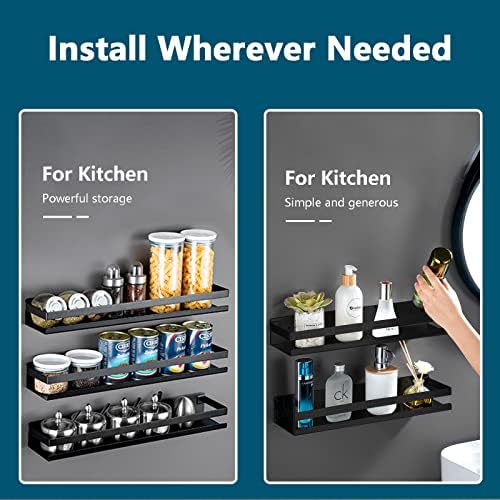 Rustproof Metal Storage Floating Shelves Wall Mounted Rectangular Shelf for Bedroom,Bathroom, Living Room, Kitchen, and Laundry Room,Nail-Free Wall-Mounted Shelves（7.9 Inch Black）