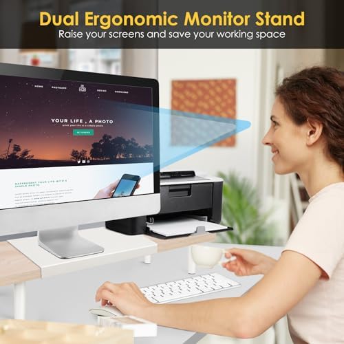 Across-Star Dual-Monitor-Stand-Riser-For-Desk Adjustable Length 32-40 Inch，Large Desktop Computer Monitor Riser For 2 Sc