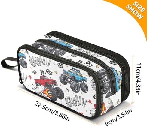 Truck Racing Car Flag Pencil Case Box Boys Girls Large Pencil Pouch Zipper Compartments Big Capacity Stationery Pen Bag Organizer for Kids Teens Adults School Office