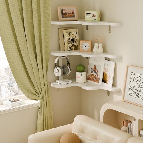 Cute Cloud Shelf Set of 3 - Wavy Floating Corner Shelves Wall Mounted, Corner Shelf Floating with Brackets, Nursery Shel