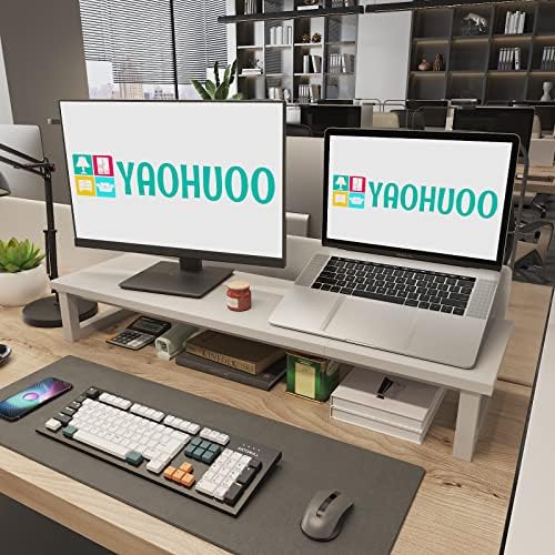 YAOHUOO Dual Monitor Stand Riser, 39Inch Large Monitor Stands for 2 Monitors, Computer Monitor Stand, Wooden Desktop Ora