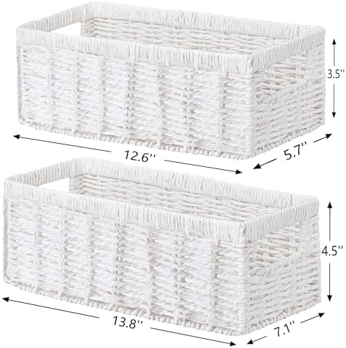 Vagusicc Wicker Storage Basket, Set of 2 Hand-Woven Paper Rope Wicker Baskets for Organizing Decor Storage Bins for Coun