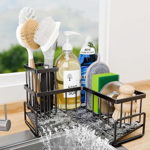 TEAMOLA Kitchen L-Shaped Sponge Holder - Large Metal Sponge Sink Caddy