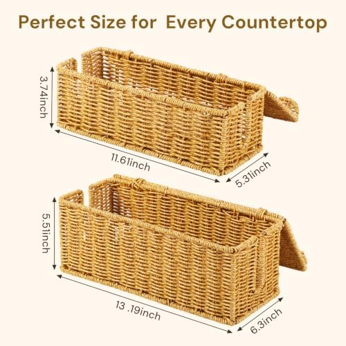 2Pcs Scalloped Edge Cable Management Box, Handmade Rattan Cord Organizer