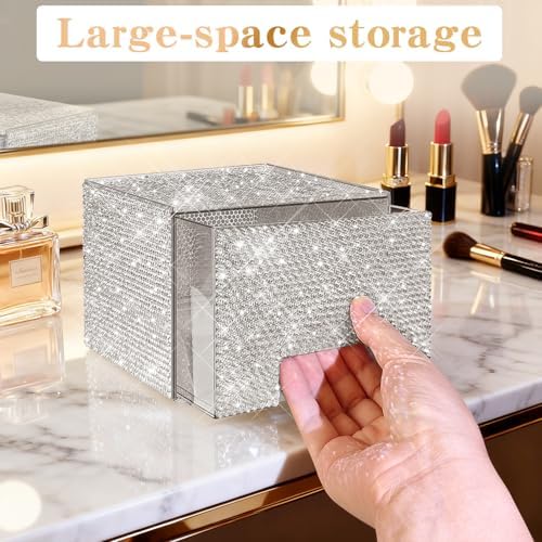 Bling Stackable Cosmetic Organizer with Silver Rhinestones, Glitter Acrylic Drawer, Shiny Plastic Organizer for Dresser,
