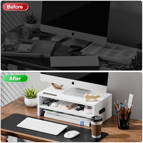 Marbrasse Wood Monitor Stand Riser,Desk Computer Printer Shelf Stand，White