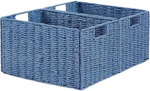 Vagusicc Wicker Storage Basket, Set of 2 Hand-Woven Paper Rope Wicker Basket, Small Storage Baskets for Organizing Toile